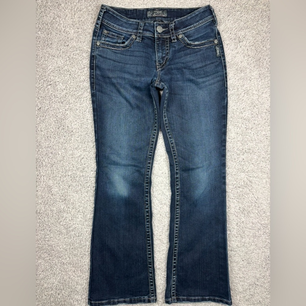 Silver Jeans Womens 28 Suki Surplus Dark Boot Cut Flap Pockets Big Stitch Party